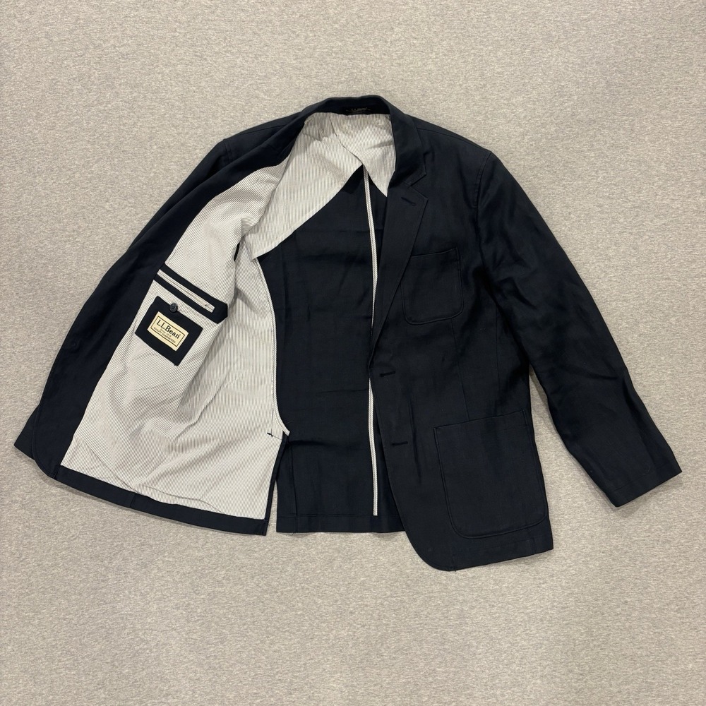 L.L Bean Linen Blazer Men's Size 44R Navy Blue Half Lined Two Button Sport Coat